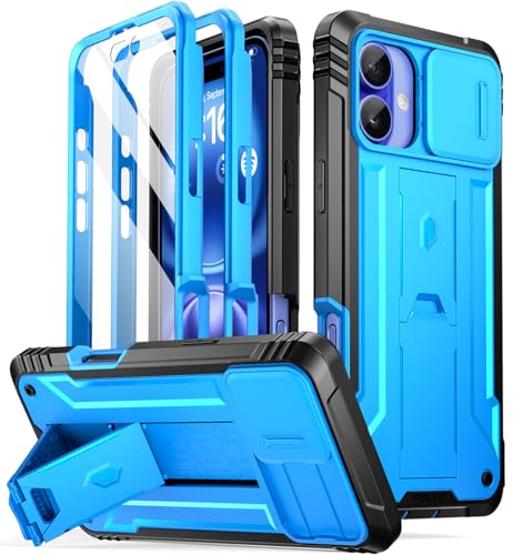 POETIC Revolution Hülle für iPhone 16 Plus 6,7 Zoll, [Schiebe-Kamera-Abdeckung], Ganzkörper-Hülle in Militärqualität, robust, stoßfest, mit Ständer und integriertem Displayschutz, Hellblau von POETIC