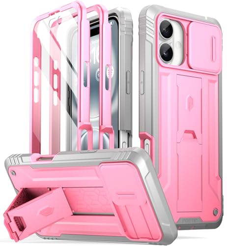 POETIC Revolution Hülle für iPhone 16 Plus 6,7 Zoll, [Schiebe-Kamera-Abdeckung], Ganzkörper-Hülle in Militärqualität, robust, stoßfest, mit Ständer und integriertem Displayschutz, Rosa von POETIC