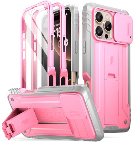 POETIC Revolution Hülle für iPhone 16 Pro 6,3 Zoll, [Schiebe-Kamera-Abdeckung], robuste, stoßfeste Ganzkörper-Abdeckung in Militärqualität mit Ständer und integriertem Displayschutz, Rosa von POETIC