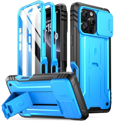 Poetic Revolution Schutzhülle für iPhone 16 Pro Max 17,5 cm (6,9 Zoll) [Kamera-Abdeckung], Ganzkörper-Schutzhülle in Militärqualität, robust, stoßfest, mit Ständer und integriertem Displayschutz, von POETIC
