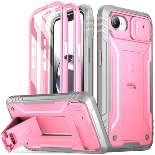 POETIC Revolution Hülle für iPhone 16e 6,1 Zoll, [Schiebekamera-Abdeckung], robuste, stoßfeste Ganzkörper-Abdeckung in Militärqualität mit Ständer und integriertem Displayschutz, Rosa von POETIC