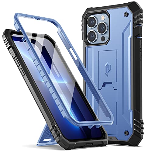 POETIC Revolution Series Hülle kompatibel mit iPhone 13 Pro Max 6,7 Zoll (2021 Version), Ganzkörper Schutzhülle mit Ständer und eingebauter Displayschutz, Robust, Stoßfest Outdoor Hülle, Blau von POETIC
