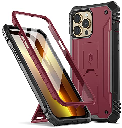 POETIC Revolution Series Hülle kompatibel mit iPhone 13 Pro Max 6,7 Zoll (2021 Version), Ganzkörper Schutzhülle mit Ständer und eingebauter Displayschutz, Robust, Stoßfest Outdoor Hülle, Rot von POETIC