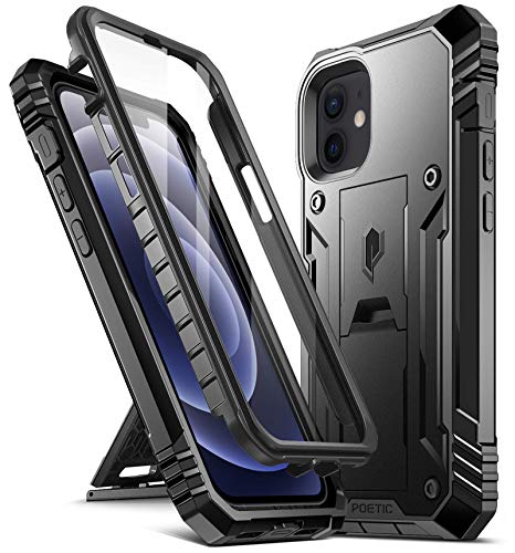 POETIC Revolution Series Schutzhülle für iPhone 12 Mini 5,4-Zoll Hülle, robust, doppellagig, stoßfest, mit Ständer und integriertem Bildschirmschutz, Schwarz von POETIC
