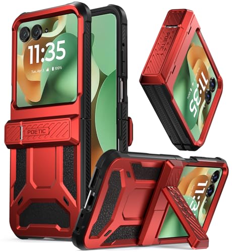 POETIC Spartan Case für Motorola Moto Razr 60, [Ständer] [Scharnierschutz] [20 Fuß Falltest nach Militärstandard], robuste, stoßfeste Ganzkörper-Schutzhülle mit Ständer, Metallic Rot von POETIC
