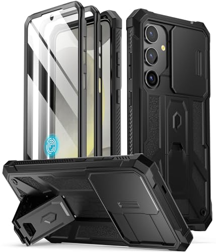 POETIC Spartan Hülle Kompatibel mit Galaxy S24 5G 6,2 Zoll, [SchiebekameraAbdeckung][Displayschutz funktioniert mit Fingerabdruck-ID] Stoßfeste Hülle in Militärqualität mit Ständer, Mattschwarz von POETIC