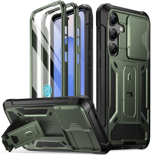 POETIC Spartan Hülle für Galaxy S25 6.2", [Schiebe-Kamera-Abdeckung] [Displayschutz funktioniert mit Fingerabdruck-ID] Robuste S25 Plus-Telefonhülle in Militärqualität mit Ständer, Metallic Grün von POETIC