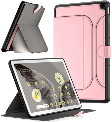 Poetic Explorer Magnetische Folio-Standhülle, entworfen für Google Pixel Tablet (2023), magnetische Fidget-Mount-Hülle für Google Pixel Tablet, Hellrosa von POETIC