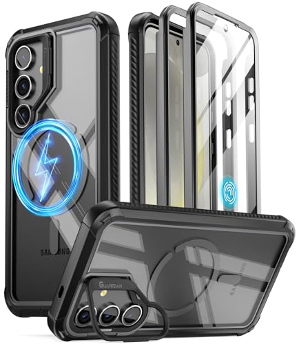Poetic Guardian Hülle Kompatibel mit Galaxy S24+ Plus 5G 6.7 Zoll, [integrierter Kameraständer] [Displayschutz funktioniert mit Fingerabdruck-ID] Stoßfeste, Ganzkörper-Hybrid-Schutzhülle, Schwarz/Klar von POETIC