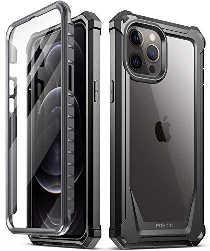 Poetic Guardian Series Schutzhülle für iPhone 12 Pro Max 6,7 Zoll (17 cm), Hybrid-verstärkt, stoßfest, robust, transparent, mit integriertem Displayschutz, Schwarz/Transparent von POETIC