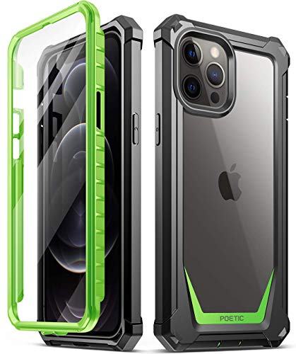 Poetic Guardian Series für iPhone 12 Pro Max 6,7 Zoll Smartphone Hülle - verstärkte, stoßfeste, transparente, umlaufende Schutzhülle mit integriertem Displayschutz, Green/Clear von POETIC