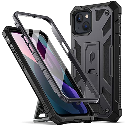 Poetic Kompatibel mit iPhone 13 Hülle, Spartan Series Handyhülle für iPhone 13 (6,1 Zoll), 2021) Ganzkörper Rugged Premium Leder Textur Stoßfest Schutzhülle mit Kickstand Metallic Gun Metal von POETIC