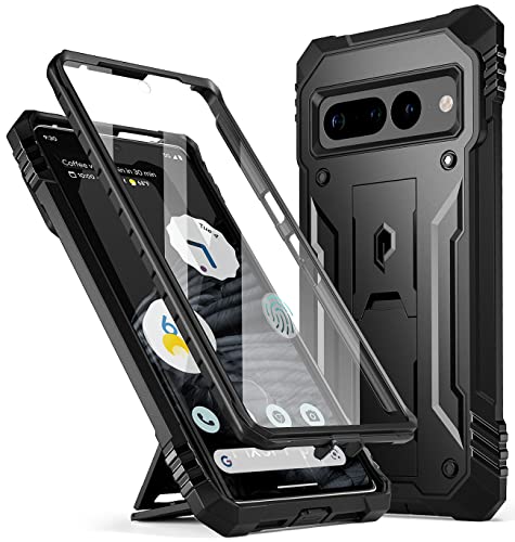 Poetic Revolution Hülle Kompatibel mit Pixel 7 Pro 5G, Ganzkörper Rugged Stoßfest Schutzhülle Cover Case mit Kickstand, Eingebauter Displayschutz, funktioniert mit Fingerabdruck-ID, Schwarz von POETIC