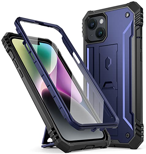 Poetic Revolution Outdoor Hülle Kompatibel mit iPhone 14 Plus 6,7 Zoll, Robuste, stoßfeste Ganzkörper-Schutzhülle mit Ständer und integrierter Displayschutz, Marineblau von Poetic