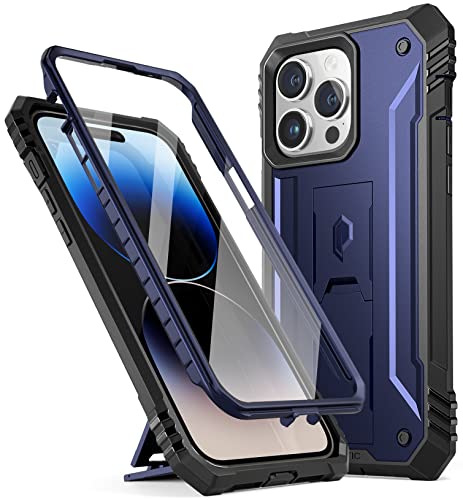 Poetic Revolution Outdoor Hülle Kompatibel mit iPhone 14 Pro Max 6,7 Zoll, Robuste, stoßfeste Ganzkörper-Schutzhülle mit Ständer und integrierter Displayschutz, Marineblau von POETIC