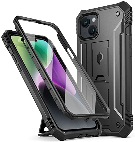 Poetic Revolution Series Hülle, kompatibel mit iPhone 14 Plus 6,7 Zoll (2022 Release), Ganzkörper-Schutzhülle, robust, stoßfest, strapazierfähig, mit Ständer und integriertem Displayschutz, Schwarz von POETIC