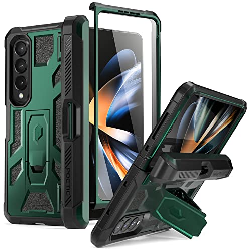 Poetic Spartan Hülle für Galaxy Z Fold 4 – Metallic Green, S Stifthalter, integrierter Displayschutz, Ständer, robuster Scharnierschutz von POETIC
