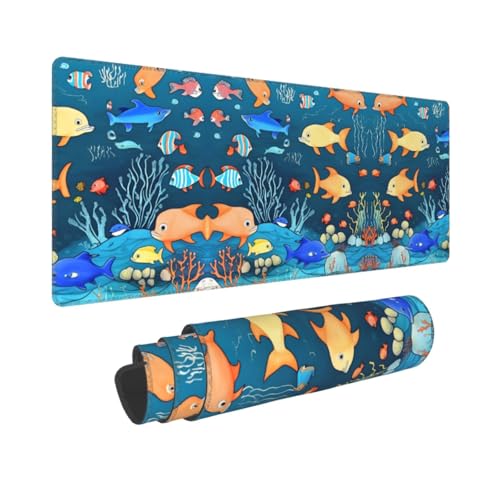 Poezjzw Blue Underwater World of Fish Gaming-Mauspad, groß, Schreibtischunterlage, Tastaturunterlage mit genähten Kanten, für Gaming und Büro, 31,5 x 30 cm Poezjzw Blue Underwater World of Fish Gaming-Mauspad, groß, Schreibtischunterlage, Tastaturunterlage mit genähten Kanten, für Gaming und Büro, 31,5 x 30 cm von POEZJZW