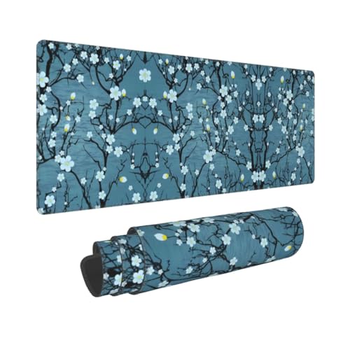 Poezjzw Cherry Blossom langes Gaming-Mauspad, große Schreibtischunterlage mit genähten Kanten, für Gaming und Büro, 31,5 x 30 cm von POEZJZW