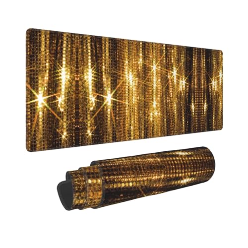 Poezjzw Gaming-Mauspad mit goldfarbenen Pailletten, glitzernd, groß, Schreibtischunterlage mit genähten Kanten, für Gaming und Büro, 31,5 x 30 cm Poezjzw Gaming-Mauspad mit goldfarbenen Pailletten, glitzernd, groß, Schreibtischunterlage mit genähten Kanten, für Gaming und Büro, 31,5 x 30 cm von POEZJZW