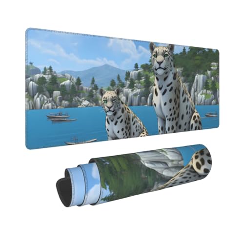 Poezjzw Langes Gaming-Mauspad, Motiv: Schneeleopard, große Schreibtischunterlage mit genähten Kanten, für Gaming und Büro, 31,5 x 30 cm Poezjzw Langes Gaming-Mauspad, Motiv: Schneeleopard, große Schreibtischunterlage mit genähten Kanten, für Gaming und Büro, 31,5 x 30 cm von POEZJZW