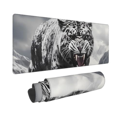Poezjzw Langes Gaming-Mauspad, Motiv: Schneeleopard im Eisfeld, große Schreibtischunterlage, Tastaturunterlage mit genähten Kanten, für Gaming und Büro, 31,5 x 30 cm Poezjzw Langes Gaming-Mauspad, Motiv: Schneeleopard im Eisfeld, große Schreibtischunterlage, Tastaturunterlage mit genähten Kanten, für Gaming und Büro, 31,5 x 30 cm von POEZJZW
