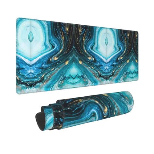 Poezjzw Langes Gaming-Mauspad, türkis, blau-goldener Marmor, große Schreibtischunterlage, Tastaturunterlage mit genähten Kanten, für Gaming und Büro, 31,5 x 30 cm Poezjzw Langes Gaming-Mauspad, türkis, blau-goldener Marmor, große Schreibtischunterlage, Tastaturunterlage mit genähten Kanten, für Gaming und Büro, 31,5 x 30 cm von POEZJZW