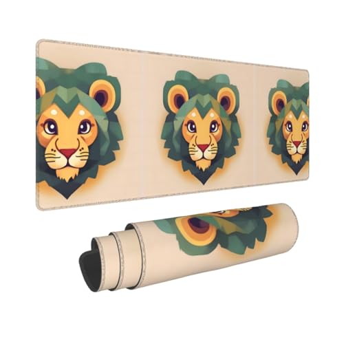 Poezjzw Langes Gaming-Mauspad mit Cartoon-Löwen-Design, große Schreibtischunterlage mit genähten Kanten, für Gaming und Büro, 31,5 x 30 cm Poezjzw Langes Gaming-Mauspad mit Cartoon-Löwen-Design, große Schreibtischunterlage mit genähten Kanten, für Gaming und Büro, 31,5 x 30 cm von POEZJZW