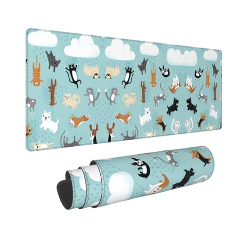 Poezjzw Langes Gaming-Mauspad mit Regen-Katzen und Hunden, große Schreibtischunterlage mit genähten Kanten, für Gaming und Büro, 31,5 x 30 cm Poezjzw Langes Gaming-Mauspad mit Regen-Katzen und Hunden, große Schreibtischunterlage mit genähten Kanten, für Gaming und Büro, 31,5 x 30 cm von POEZJZW
