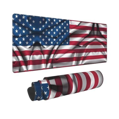 Poezjzw Langes Gaming-Mauspad mit amerikanischer Flagge, große Schreibtischunterlage mit genähten Kanten, für Gaming und Büro, 80 x 30 cm Poezjzw Langes Gaming-Mauspad mit amerikanischer Flagge, große Schreibtischunterlage mit genähten Kanten, für Gaming und Büro, 80 x 30 cm von POEZJZW