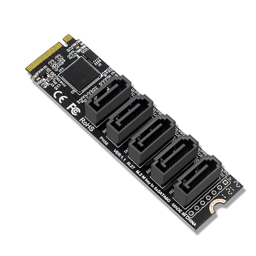 POFET NVME-zu-SATA-Adapter M.2-zu-SATA-Konverter 5Port mit Aluminium-Kühler JMB585-Chip unterstützt PM-Funktion POFET NVME-zu-SATA-Adapter M.2-zu-SATA-Konverter 5Port mit Aluminium-Kühler JMB585-Chip unterstützt PM-Funktion von POFET