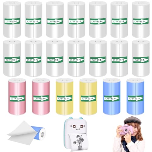 20 Rollen Mini Drucker Sticker, Selbstklebend Thermopapier, Mini Thermal Printer Papier, Thermopapier für Kinderkamera und Selbstklebender Bedruckbarer Aufkleber (57 x 25mm) von POFIBO