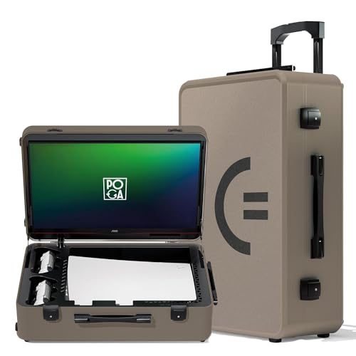 POGA Lux Desert Taupe - Gamingkoffer (kompatibel mit Playstation 5), Reisekoffer inkl. 24‘‘ AOC Gaming Monitor und Trolley - Desert Taupe von POGA