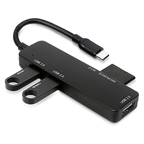 POHOVE USB Hub, 4-Port Ultra Slim USB 3.0 Hub Datenhub Leicht Super Speed Splitter USB Adapter mit 3 USB 2.0, 1 USB 3.0 Kabel für Laptops MacBook, Pro/Mini, XPS, USB Flash Drives, Mobile HDD (Schwarz) von POHOVE