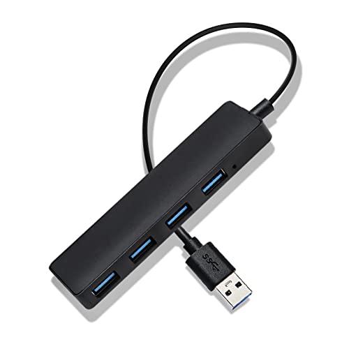POHOVE USB Hub, 4-Port Ultra Slim USB 3.0 Hub Datenhub Leicht Super Speed Splitter USB Adapter mit 3 USB 2.0, 1 USB 3.0 Kabel für Laptops MacBook, Pro/Mini, XPS, USB Flash Drives, Mobile HDD (Schwarz) von POHOVE