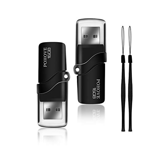 POHOVE USB Stick 16gb, 2 Stücke Speicherstick 16 GB USB 2.0 Flash Drive Memory Sticks Pen Drive für PC, Laptop, Autoradio, Smart-TV Usw (Schwarz) von POHOVE