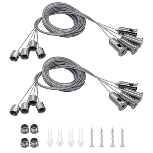 Seilaufhängung Einbauset, 8 Stück Lampenaufhängung 1,5mm × 1,5m, Metall Deckenbefestiger Befestigungs für LED Panel Deckenleuchte(COLOR:Silber) von POHOVE