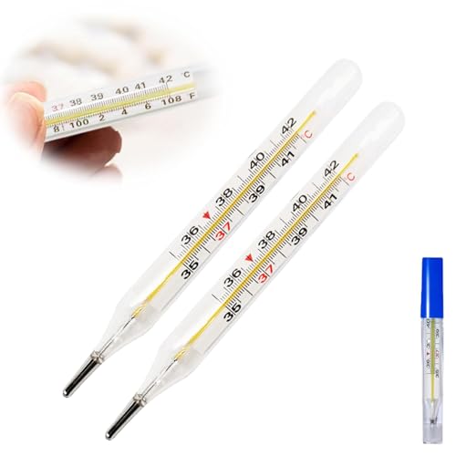 1/2/3/5/7 Stück Fieberthermometer Basalthermometer, 35-42 Grad Celsius/94-108 Grad Fahrenheit Quecksilberfreies Klassisches Traditionelles Glasgenauigkeitsthermometer, Verwenden FüR Erwachsene (2) von POIUIYQA