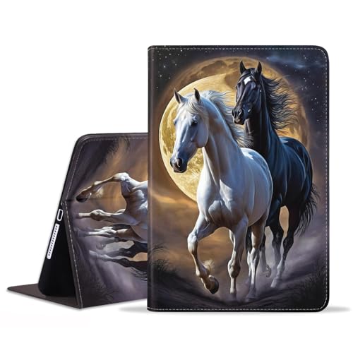 POIUYTREW Hülle für Samsung Galaxy Tab A9 Plus 11 Zoll 2023 Modell (SM-X210/X216/X218), PU Leder Folio Case Smart Cover mit Ständer & Auto Wake/Sleep, Pferd unter dem Mond von POIUYTREW