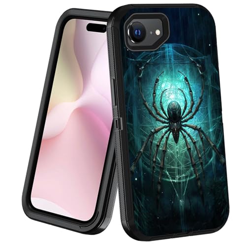 POIUYTREW Schutzhülle für iPhone 16e, 3-lagig, strapazierfähig, militärische Qualität, staubdicht, stoßfest, Ganzkörper-Schutzhülle für iPhone 16e, 15,5 cm (6,1 Zoll), Spinne von POIUYTREW