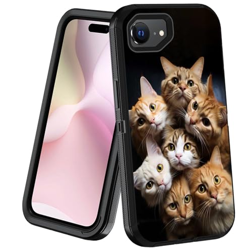 POIUYTREW Schutzhülle für iPhone 16e, 3-lagig, strapazierfähig, militärische Qualität, staubdicht, stoßfest, Ganzkörper-Schutzhülle für iPhone 16e, 15,5 cm (6,1 Zoll) 2025, niedliche Katzen von POIUYTREW