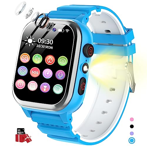 POKUJNFY Smartwatch Kinder Uhren 26 Spiele, Telefon, Schrittzähler, Kalorien -SOS HD-Kamera, MP3, Video, Stoppuhr Uhr Kinder Smartwatch Jungen Mädchen Geburtstagsgeschenke [Inklusive-SD-Karte] von POKUJNFY