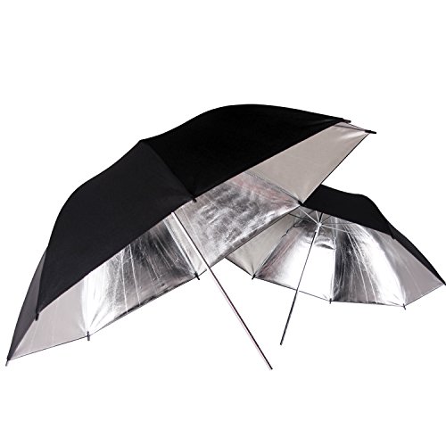 POLAM-FOTO 84cm Durchlichtschirm/Studioschirme Professionelle Reflektor-Schirm-Studiobeleuchtung Schwarz/Silber Regenschirm (2 Pack) von POLAM-FOTO