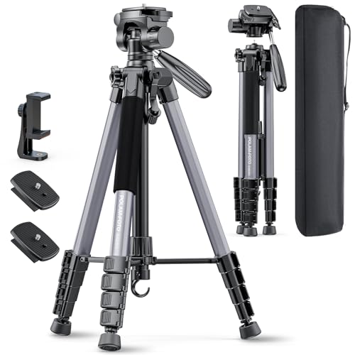 POLAM-FOTO Kamera stativ, 188 cm, Reisestativ mit Tragetasche, Stativköpfe, Aluminium, für Mirrorless Camera/DSLR/Handy/Camcorder, robuster Ständer,(Gewicht 1,27 kg, Tragkraft 3,99 kg) Grau von POLAM-FOTO