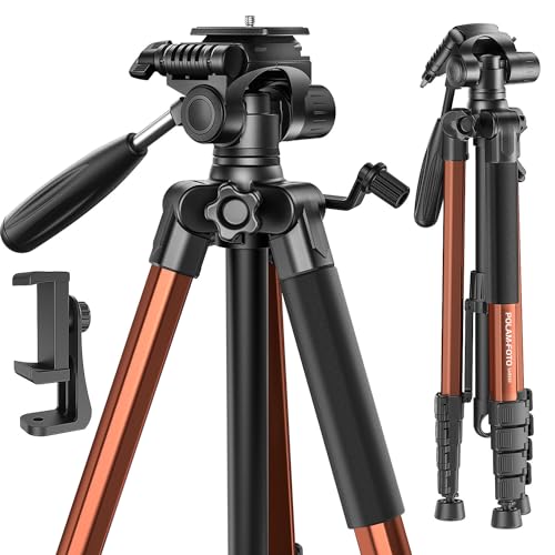 POLAM-FOTO Kamera stativ, 188 cm, Reisestativ mit Tragetasche, mit Handyhalterung, Aluminium, für Mirrorless Camera/DSLR/Handy/Camcorder, robuster Ständer,（Gewicht 1,27 kg, Tragkraft 3,99 kg） Orange von POLAM-FOTO
