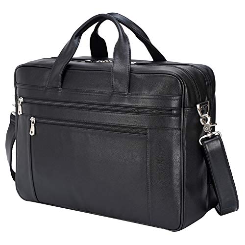 Polare Herren genarbtem Leder 45 cm Aktentasche Laptop Business Tasche Schwarz von POLARE ORIGINAL