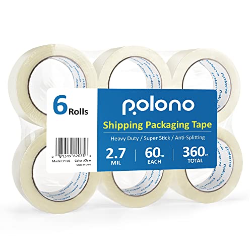 POLONO Paketklebeband, 48mm×60m, Insgesamt 360m, 3" Kern für Versand, Umzug, Mailing und Lagerung, hohe Klebkraft, starker Verschluss auf allen Kartonarten, durchsichtig, 6 Rollen von POLONO