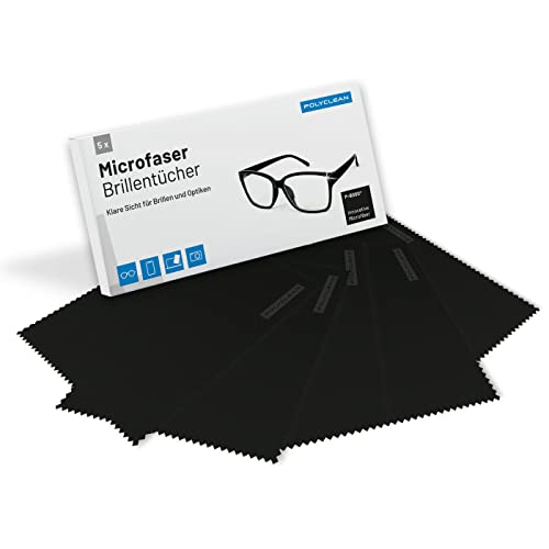 POLYCLEAN 5X Brillenputztücher aus Microfaser – Microfasertuch für Brillen, Display und Laptop – Display Tuch (18x15 cm, Schwarz) – Bildschirmreiniger Screen Cleaner Bildschirmtuch von POLYCLEAN