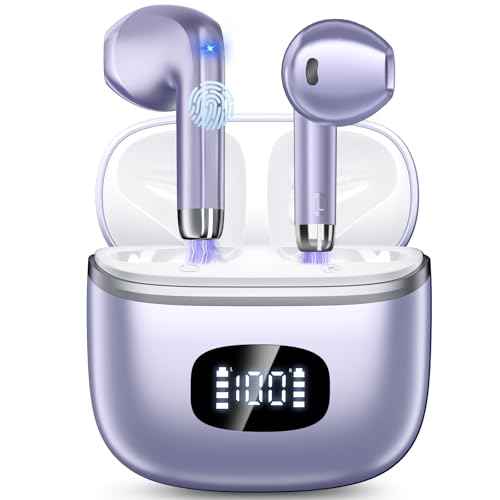 Bluetooth Kopfhörer, Kopfhörer Kabellos Bluetooth 5.3 mit 4 ENC Noise Cancelling Mic, kopfhörer kabellos HiFi Stereo, LED-Anzeige, 40 std Spielzeit, USB-C, In Ear Ohrhörer für Arbeit Spiel Sport, Lila Bluetooth Kopfhörer, Kopfhörer Kabellos Bluetooth 5.3 mit 4 ENC Noise Cancelling Mic, kopfhörer kabellos HiFi Stereo, LED-Anzeige, 40 std Spielzeit, USB-C, In Ear Ohrhörer für Arbeit Spiel Sport, Lila von POMUIC