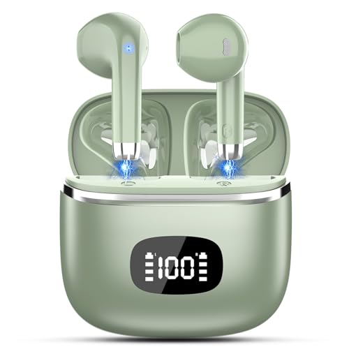 Bluetooth Kopfhörer, Kopfhörer Kabellos Bluetooth 5.3 mit ENC Noise Cancelling Mic, Kopfhörer In Ear HiFi Stereo, 40 std Spielzeit, LED-Anzeige, USB-C, Ohrhörer Bluetooth für Arbeit Spiel Sport, Grün von POMUIC